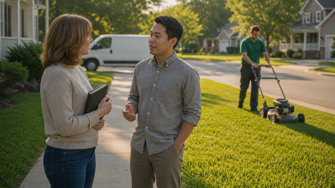 BlockBundle savings calculator estimating a lawn-care price that drops as more homes on one street join the route.